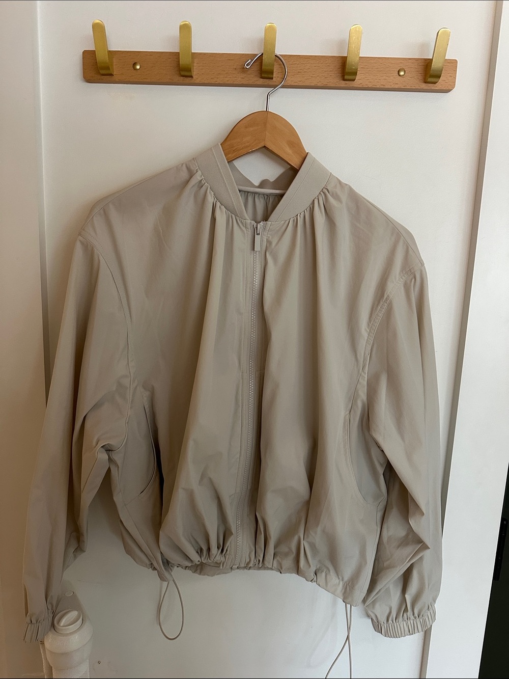 Light Beige Women's Bomber Jacket - Casual Zip Front